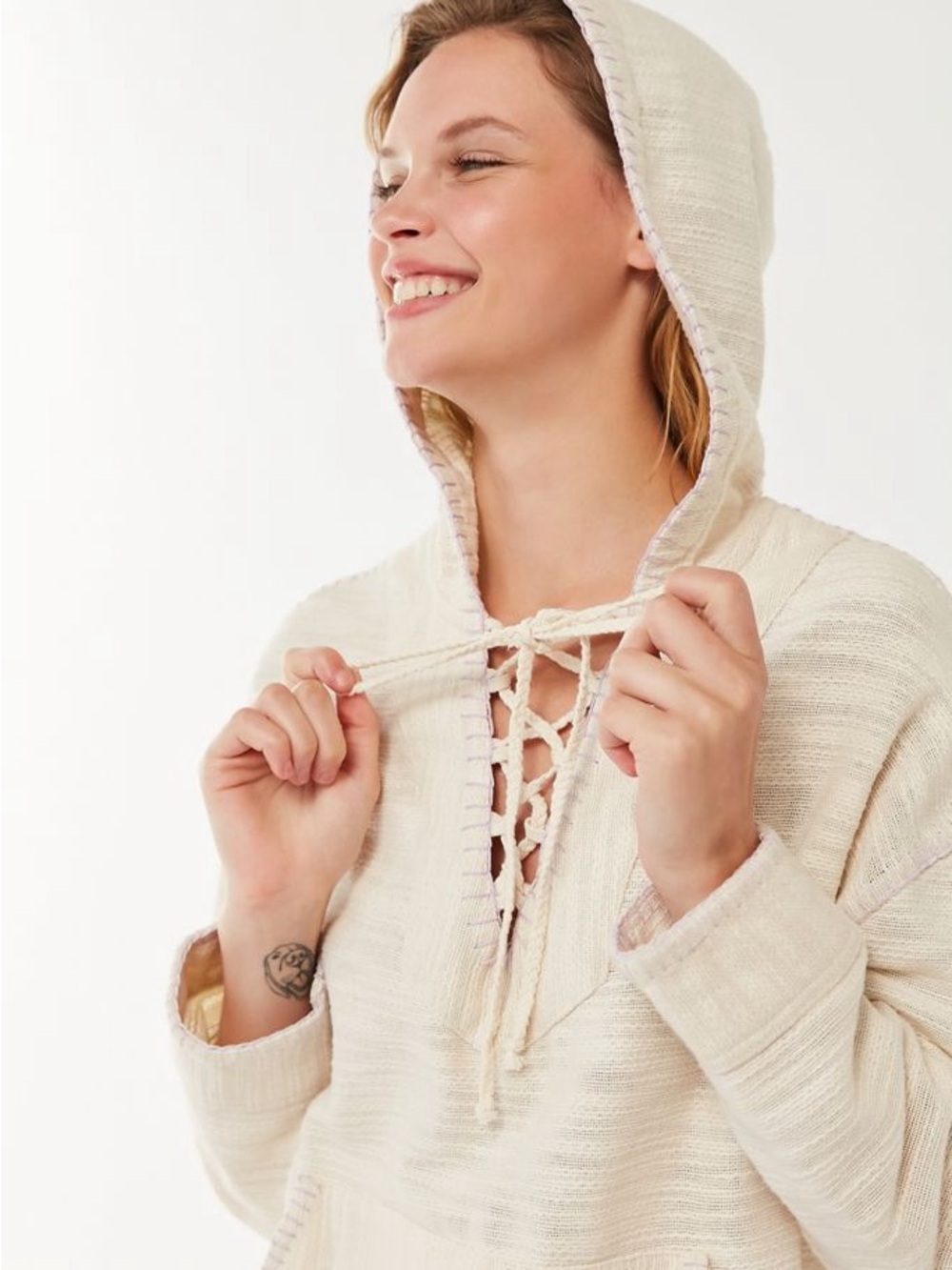Urban Outfitters Tyler Lace-Up Cotton Pullover Hoodie Top
